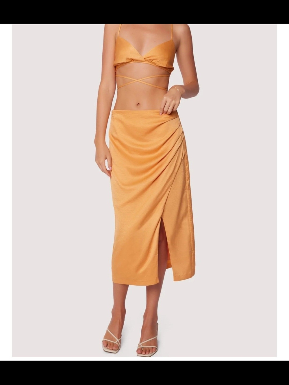 Lost + Wander Satin Draped Midi Skirt Peach Size Small NWT